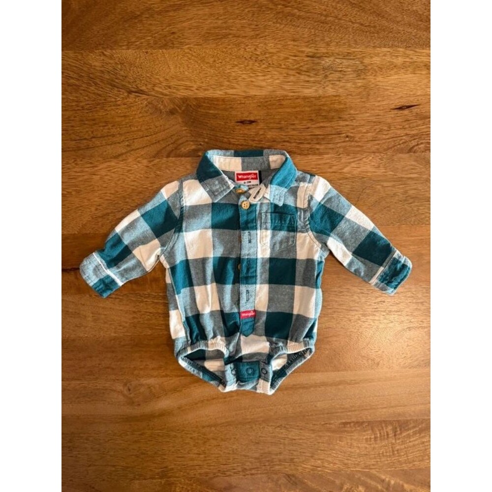 Wrangler 0-3M Flannel Long Sleeve Bodysuit 100% Cotton